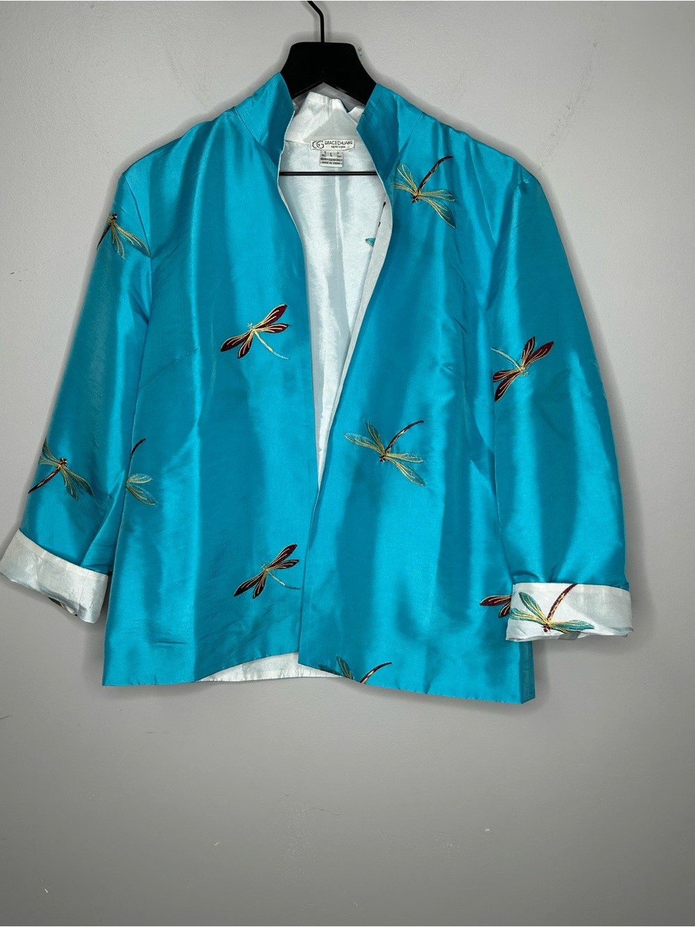 Grace Chuang New York Dragonfly Embroidered Satin Jacket Size L